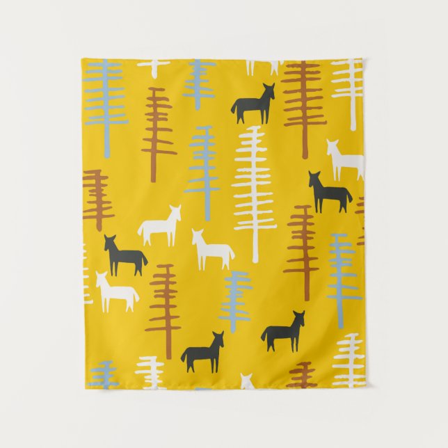 Tapete De Parede Tribal com cavalos e árvores, criativo (Frente)