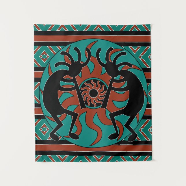 Tapete De Parede Tribal Sun Kokopelli Turquoise do Sudoeste (Frente)