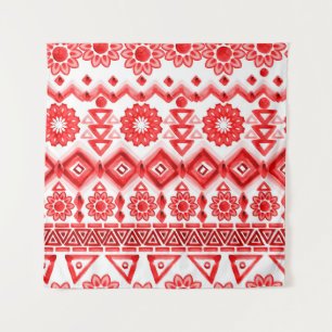 Tapete De Parede Tribal vermelho, padrão étnico de aquarela.