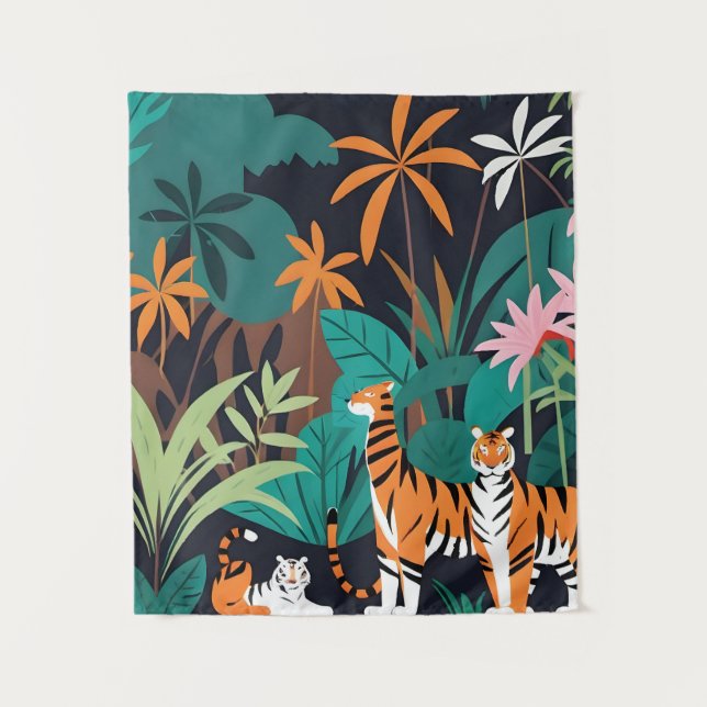 Tapete De Parede Trio de Tigre Tropical (Frente)