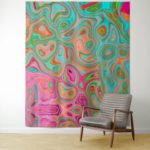 Tapete De Parede Trippy Retro Orange e Aqua Groovy Abstrato Art