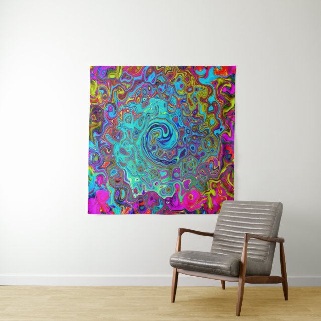 Tapete De Parede Trippy Sky Blue Abstrato Retro Liquid Swirl (In Situ)