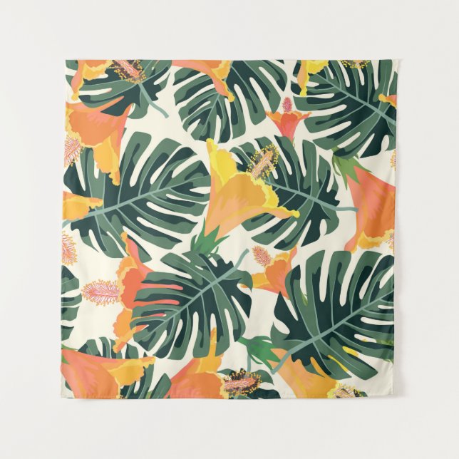Tapete De Parede Tropical pattern. Colorful textile texture. exotic (Frente)