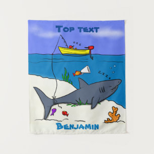 Tapete De Parede Tubarão dormindo engraçado e desenho de pesca