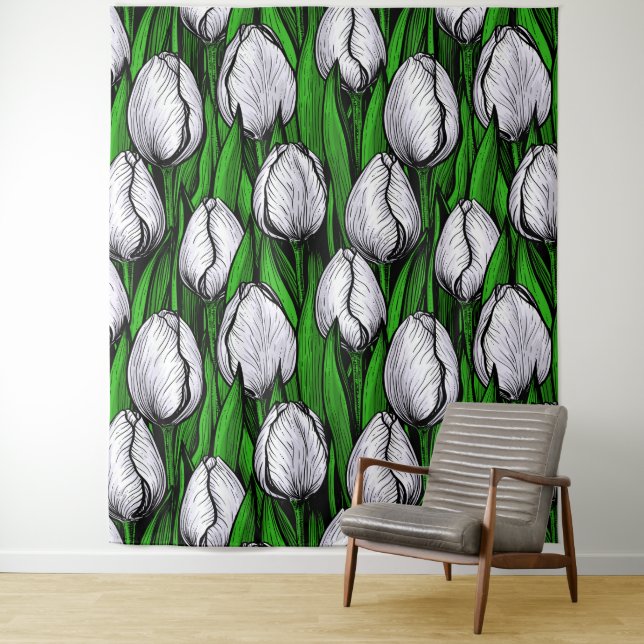 Tapete De Parede Tulipas brancas com folhas verdes (In Situ)