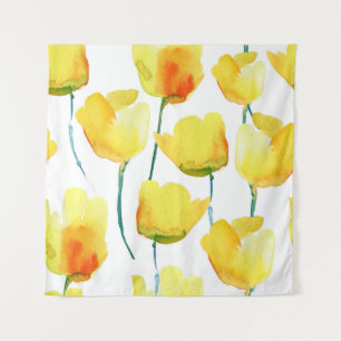 Tapete De Parede Tulipas Coloridas Aquarela: Ilustração Sem Costura