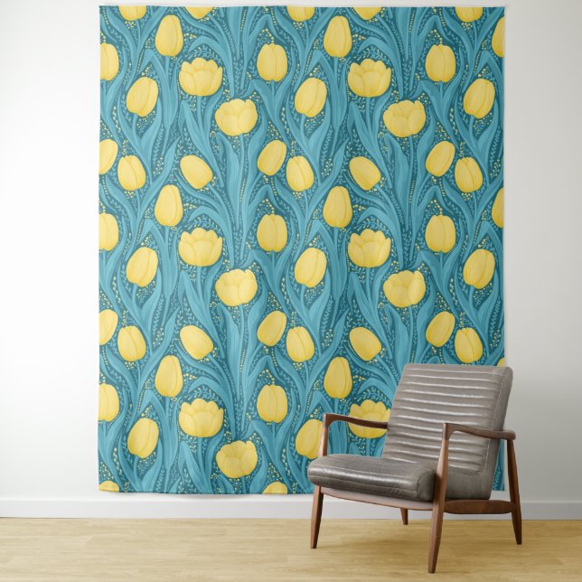 Tapete De Parede Tulipas em azul e amarelo (In Situ)