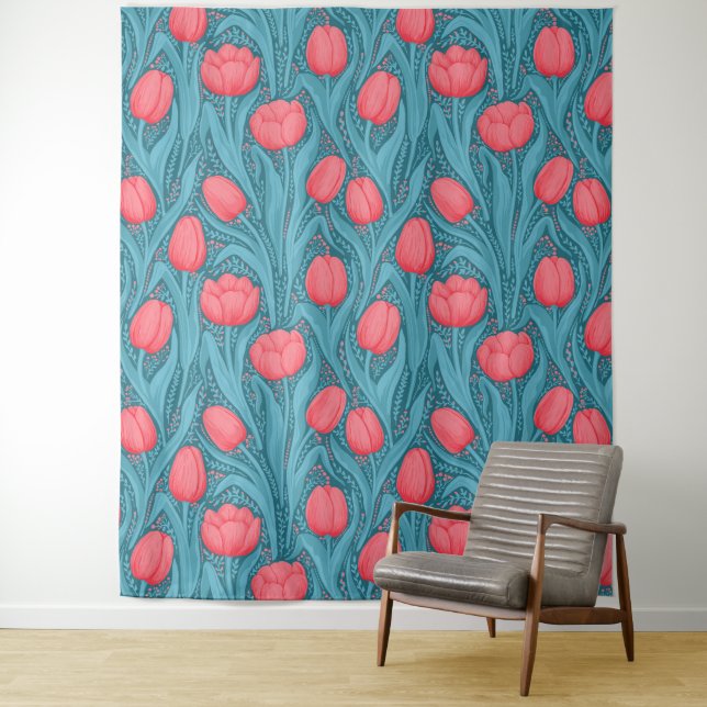 Tapete De Parede Tulipas em azul e vermelho (In Situ)