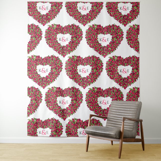 Tapete De Parede Tulipas vermelhas monograma fundo de casamento (In Situ)