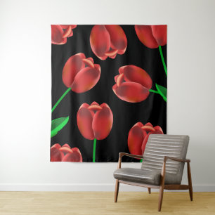 Tapete De Parede Tulipas Vermelhas Negros e Pretas