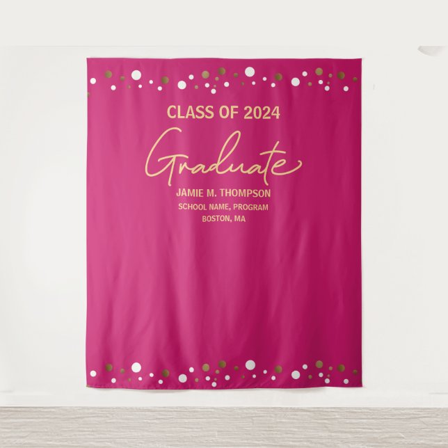 Tapete De Parede Turma de 2024 Graduação com fundo rosa (Frente)