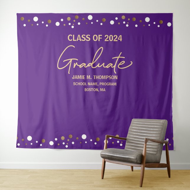 Tapete De Parede Turma de 2024 graduação com fundo roxo e dourado (In Situ (Horizontal))