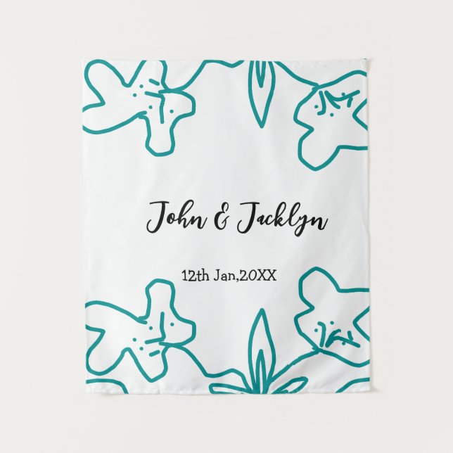 Tapete De Parede Turquoise blue wedding couple name date flstylish  (Frente)