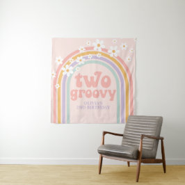 Tapete De Parede TWO Groovy Pastel arco-íris Banner de 2º aniversár