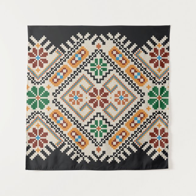 Tapete De Parede Ucraniano Cross-Stitch: Padrão Étnico Feito À Mão. (Frente)