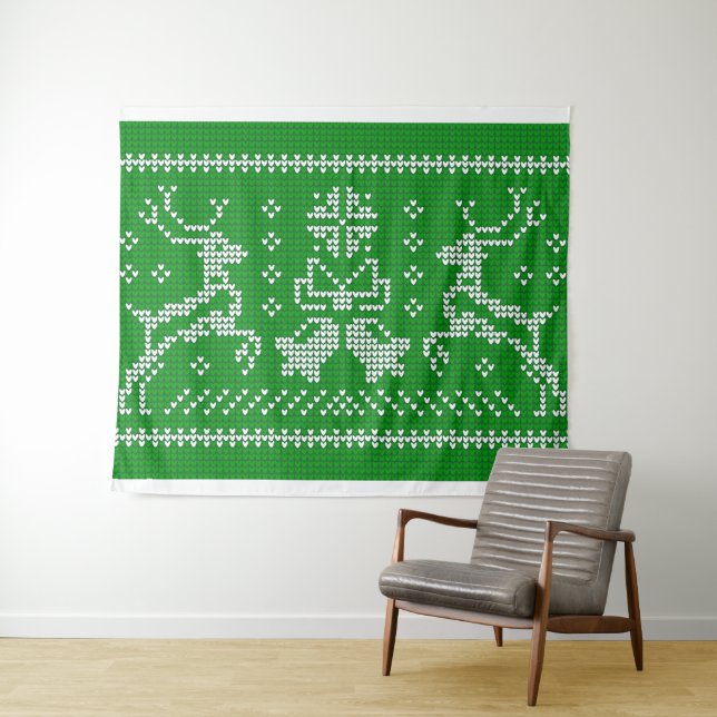 Tapete De Parede Ugly sweater jingle bells Christmas deers green  (In Situ (Horizontal))