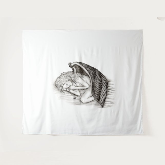 Tapete De Parede Um anjo adormecido, Design preto e branco (Frente (Horizontal))