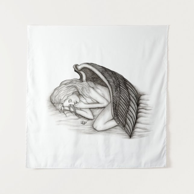 Tapete De Parede Um anjo adormecido, Design preto e branco (Frente (Horizontal))