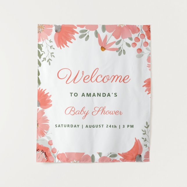 Tapete De Parede Um Chá de fraldas de pêssego para uma garota de fl (Frente)