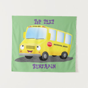 Tapete De Parede Um desenho animado de ônibus escolar amarelo boni