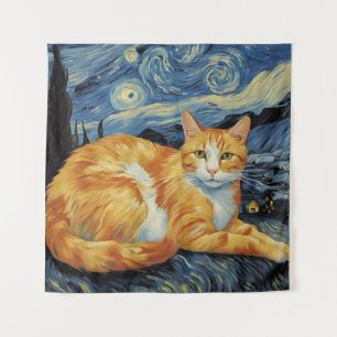 Tapete De Parede Um gato na noite estrelada