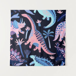 Tapete De Parede Um lindo padrão de dinossauros cartoon.