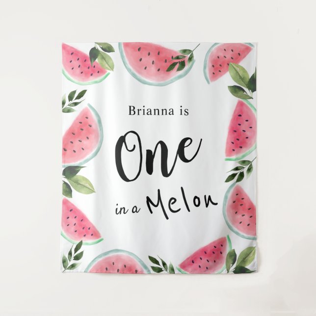 Tapete De Parede Um Melão Aniversário de 1 Ano em Aquarela Melancia (Frente)