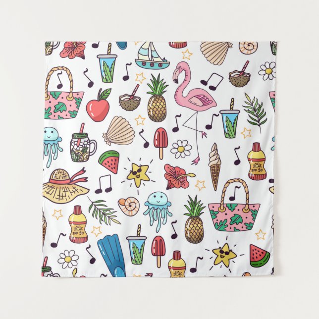 Tapete De Parede Um padrão perfeito com elementos de verão. ilustra (Frente)