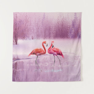 Tapete De Parede Um par de flamingos cor-de-rosa fica na água