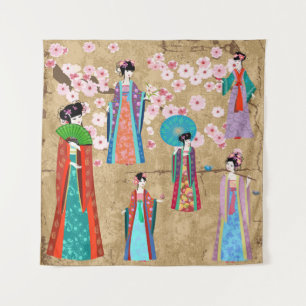 Tapete De Parede Uma garota oriental em retro figurapanese, chinesa