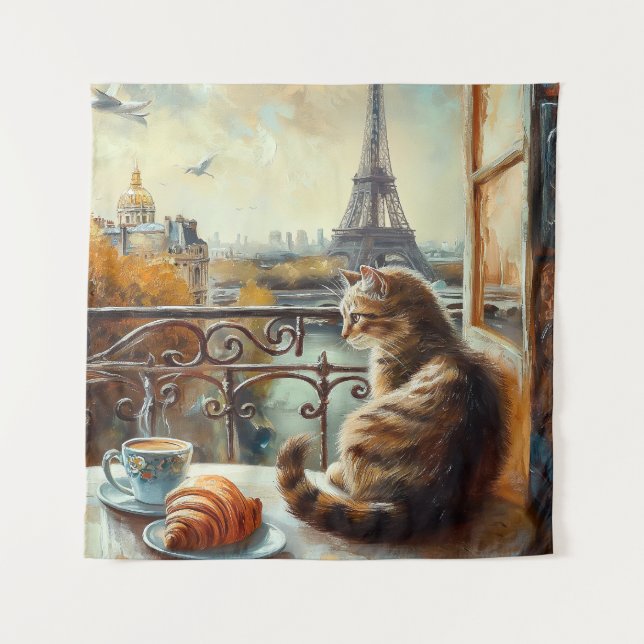 Tapete De Parede Uma manhã em Paris | Ginger Cat em um café (Frente)