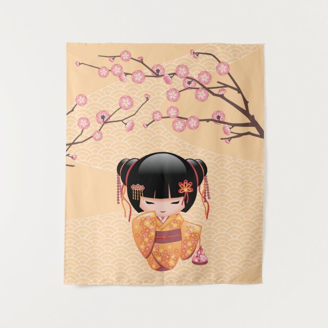 Tapete De Parede Ume Kokeshi Doll - Rapariga Peach Geisha Japonesa (Frente)