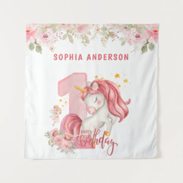Tapete De Parede Unicorn 1st Birthday Pink Little Girl