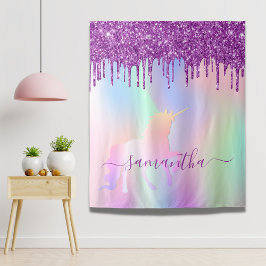 Tapete De Parede Unicorn cor-de-rosa brilho púrpura dá nome a garot