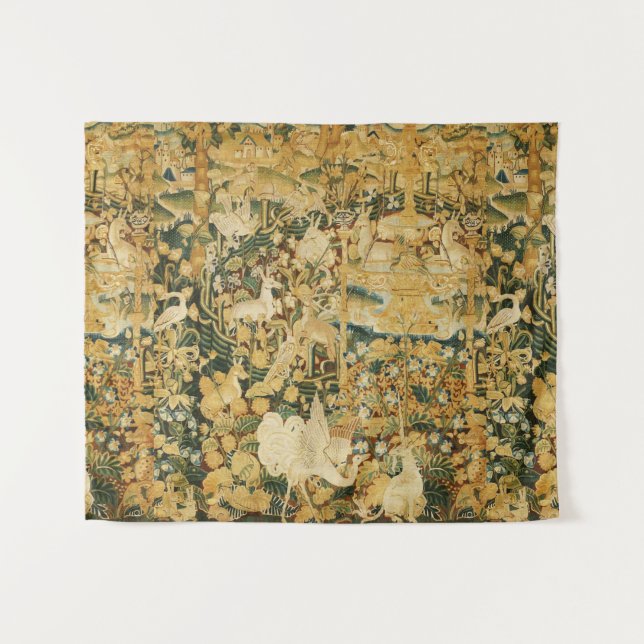 TAPETE DE PAREDE UNICORN,GRIFFIN BRANCO,ANIMAIS,FLORES DE FANTASIA (Frente (Horizontal))