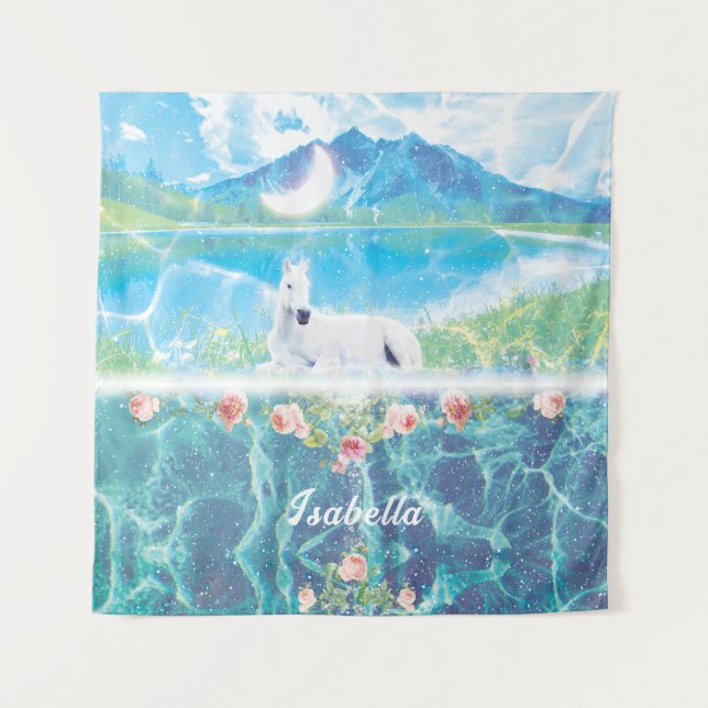 Tapete De Parede Unicórnio em um mundo de sonho paradisíaco  (Frente)