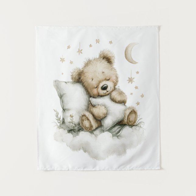 Tapete De Parede Urso bebê doce dormindo profundamente em nuvens fo (Frente)