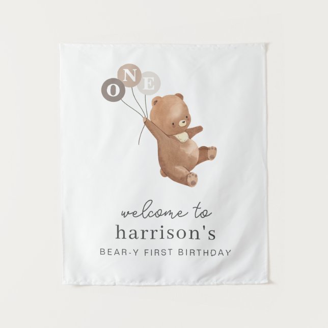 Tapete De Parede Urso com Placa de Boas-Vindas de 3 Balões Marrons (Frente)