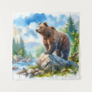 Tapete De Parede Urso De Aquarela Na Natureza