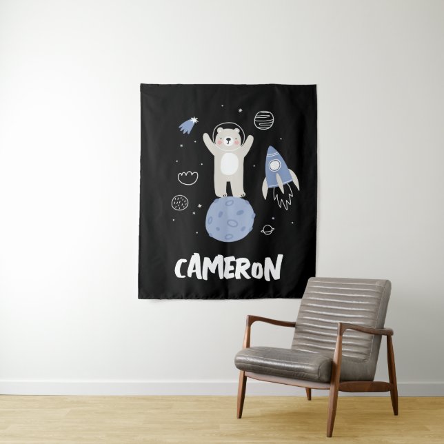 Tapete De Parede Urso de Cartoon Bonito no Espaço (In Situ)