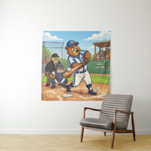 Tapete De Parede Urso de Desenho Animado Jogando Beisebol