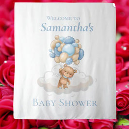 Tapete De Parede Urso de Pelúcia Balões Azuis Bebe Aniversário Fund