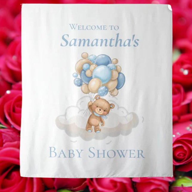 Tapete De Parede Urso de Pelúcia  Balões Azuis Fundo de festa infan (Decorating with a teddy bear backdrop opens up so many fun possibilities!)