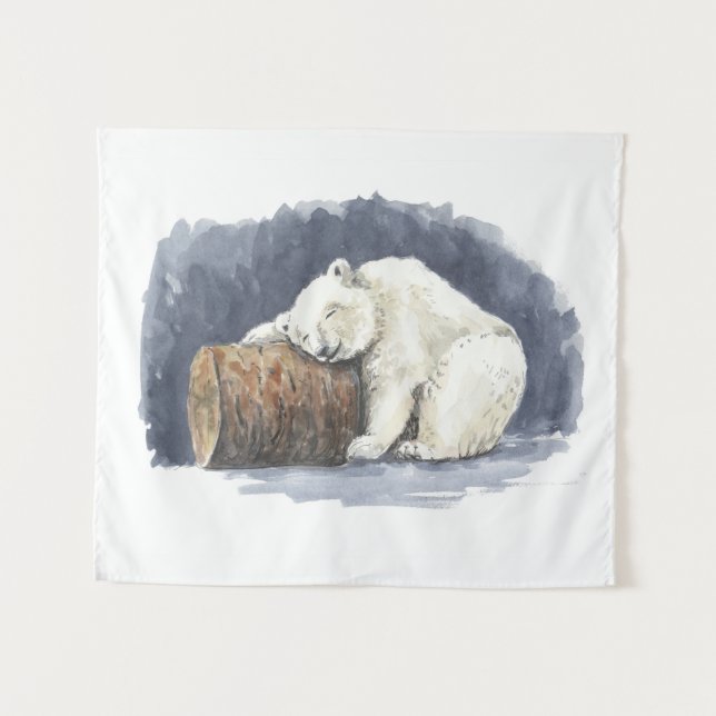 Tapete De Parede Urso polar dormindo, arte aquarela (Frente (Horizontal))