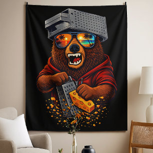 Tapete De Parede Urso Retro Com Chapéu Espeto de Queijo e Óculos de