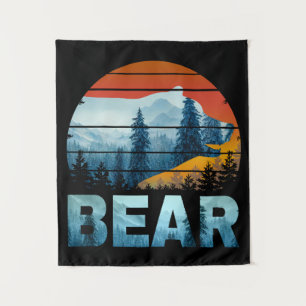 TAPETE DE PAREDE URSO VINTAGE NATUREZA SELVAGEM FLORESTA PÔR DO SOL