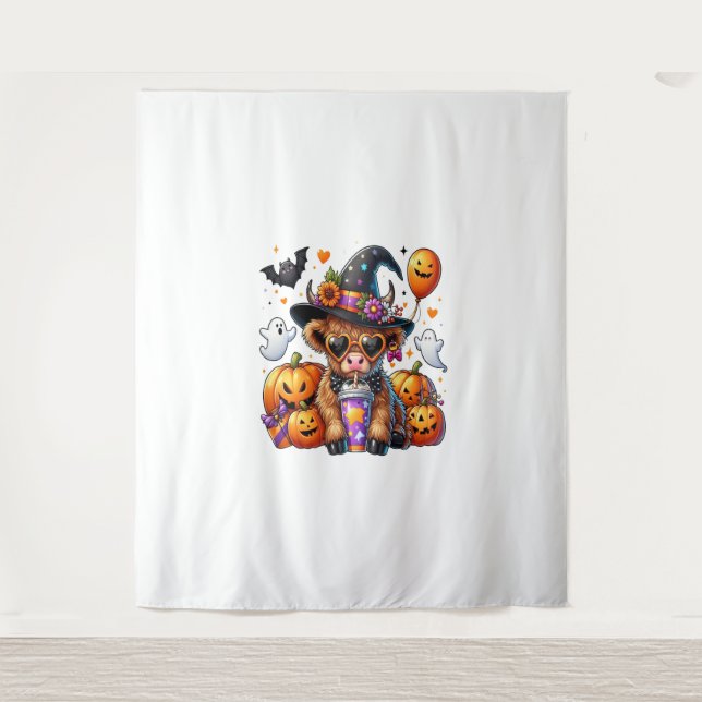 Tapete De Parede Vaca do planalto do Halloween Cute (Frente)