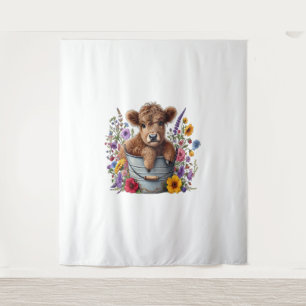 Tapete De Parede Vaca Highland em Balde Flor, Cueca