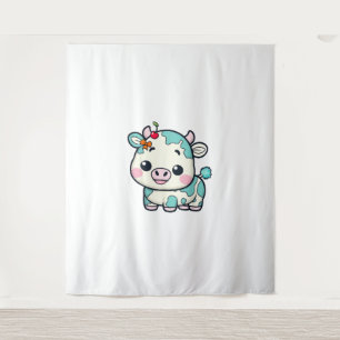 Tapete De Parede Vaca Kawaii Adorável com Cereja e Design Arco _2