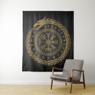 Tapete De Parede Vegvisir Círculo de Runas da Serpente Nórdica Desi